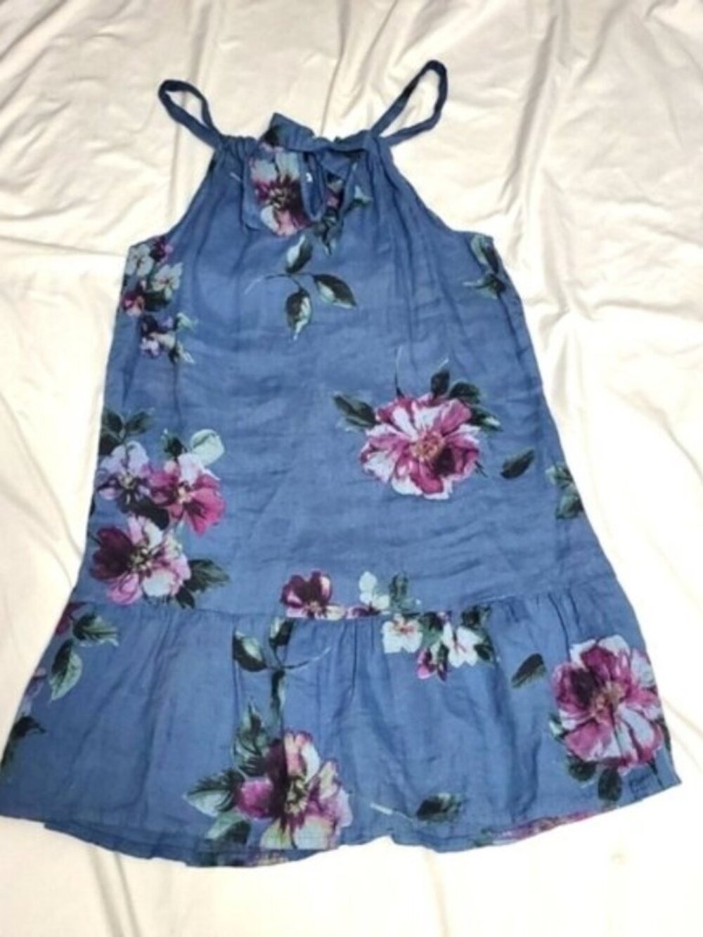 100% Lino Italian Linen Floral Sundress Small